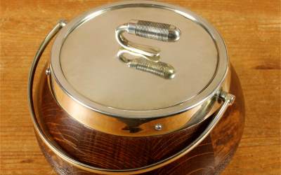 Antique Oak Curling Ice Bucket