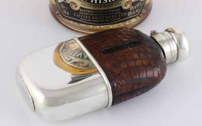 Silver Plate Leather Flask